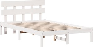 vidaXL Rama łóżka z zagłówkiem Biała 140x190 cm z litego drewna sosnowego 2