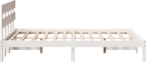 vidaXL Rama łóżka z zagłówkiem Biała 140x190 cm z litego drewna sosnowego 4