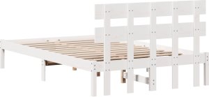 vidaXL Rama łóżka z zagłówkiem Biała 140x190 cm z litego drewna sosnowego 5