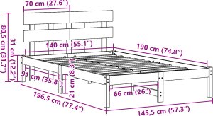 vidaXL Rama łóżka z zagłówkiem Biała 140x190 cm z litego drewna sosnowego 7