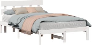 vidaXL Rama łóżka z zagłówkiem Biała 120x190 cm Lite drewno sosnowe 3