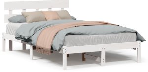 vidaXL Rama łóżka z zagłówkiem Biała 120x190 cm Lite drewno sosnowe 4
