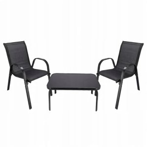Black Forest | Klasyczny zestaw mebli ogrodowych | tekstylen dwa krzesła + stolik czarny 2