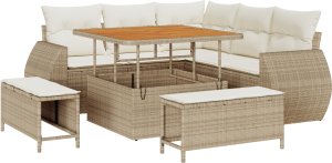 8-częściowy zestaw sofy ogrodowej vidaXL z beżowymi poduszkami polirattan akacja 2