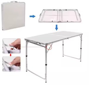 Stół Turystyczny Kempingowy Składany Regulowany Aluminiowy Biały 120x60cm 4
