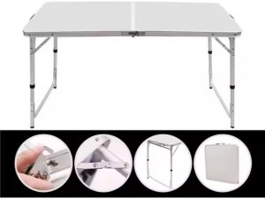 Stół Turystyczny Kempingowy Składany Regulowany Aluminiowy Biały 120x60cm 5