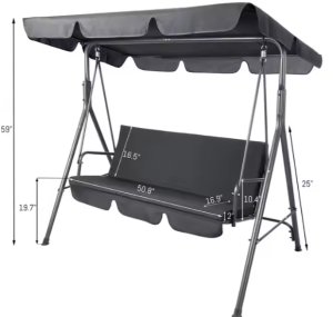 Huśtawka Trzyosobowa Ogrodowa Bujana Poduszki Materac Szara 5