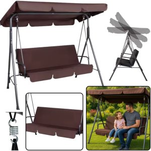 Huśtawka Trzyosobowa Ogrodowa Bujana Poduszki Materac Brązowa 2