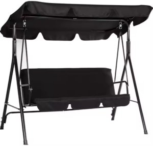 Huśtawka Trzyosobowa Ogrodowa Bujana Poduszki Materac Czarna 3