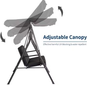 Huśtawka Trzyosobowa Ogrodowa Bujana Poduszki Materac Czarna 4