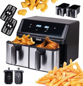 FRYTKOWNICA BEZTŁUSZCZOWA AIR FRYER ELDOM PODWÓJNA 9L DWUKOMOROWA+SUSZARKA 13