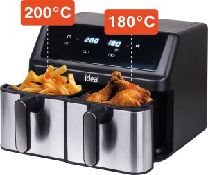 FRYTKOWNICA BEZTŁUSZCZOWA AIR FRYER ELDOM PODWÓJNA 9L DWUKOMOROWA+SUSZARKA 15