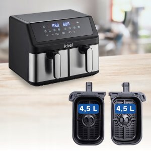 FRYTKOWNICA BEZTŁUSZCZOWA AIR FRYER ELDOM PODWÓJNA 9L DWUKOMOROWA+SUSZARKA 21