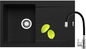 Zlew CAMEA (79x50) 1B 1D Left Black Edition + Bateria SERINA 1