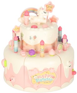 Tort urodzinowy piętrowy do krojenia na rzepy muzyka światła kuchnia 16 elementów różowy 2