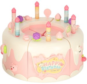 Tort urodzinowy piętrowy do krojenia na rzepy muzyka światła kuchnia 16 elementów różowy 3