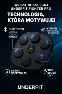 UnderFit Elektroniczna tarcza bokserska UNDERFIT Fighter Pro bluetooth z muzyką i rękawicami 3
