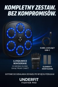 UnderFit Elektroniczna tarcza bokserska UNDERFIT Fighter Pro bluetooth z muzyką i rękawicami 5