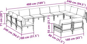 vidaXL Zestaw Sof na Ogród 12 pcs Antracytowy Stal 3