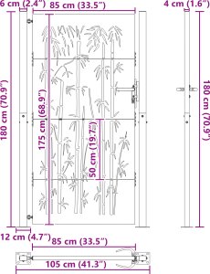 vidaXL vidaXL Brama ogrodowa Inny Czarny 105 x 175 cm Stal Malowana Proszkowo 6