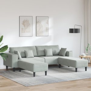 vidaXL Sofa welurowa z poduszką z poduszką 3 pcs Jasnoszary 208 cm Aksamit 3