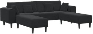 vidaXL Sofa welurowa z poduszką z poduszką 3 pcs Czarny 208 cm Aksamit 2