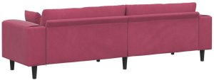 vidaXL Sofa welurowa z poduszką z poduszką Czerwone wino 208 cm Aksamit 2