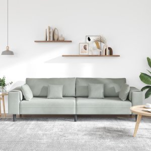 vidaXL Sofa welurowa z poduszką z poduszką Jasnoszary 208 cm Aksamit 3