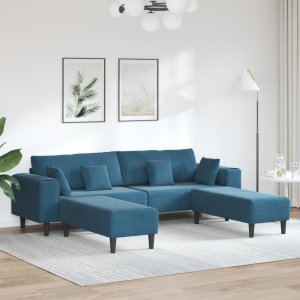 vidaXL Sofa welurowa z poduszką z poduszką 3 pcs Niebieski 208 cm Aksamit 2
