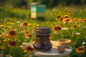 Pojemnik ceramiczny na miód 300 ml Brązowy 3330 1