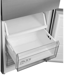 Lodówka Midea Refrigerator | MDRB600MME46 | Energy efficiency class E | Free standing | Combi | Height 201 cm | No Frost system | Fridge net capacity 313 L | Freezer net capacity 130 L | Display | 35 dB | Stainless steel 21