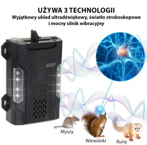 Odstraszacz kun myszy gryzoni do auta 12V ultradźwięki LED wibracje 4