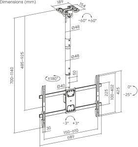 Uchwyt sufitowy dla TV Maclean, max. obciążenie 60kg, 43-86", max VESA 600x400, MC-112 B 6