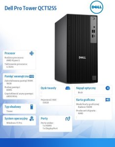 Komputer Dell Komputer Pro Tower QCT1255 W11Pro Ryzen 5 8600G/16GB/512GB SSD/Integrated/Kb/Mouse/3YPS 5