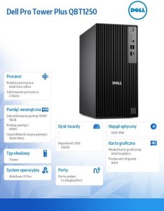 Komputer Dell Pro Tower Plus QBT1250 W11Pro U5 235/16GB/512GB/Integrated/DVD RW +/-8x/Wireless Kb & Mouse/260W/3YPS Dell 5