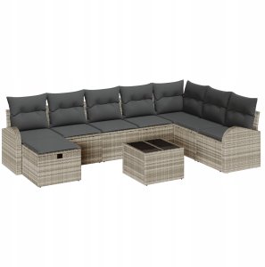 vidaXL 9-częściowy zestaw sof ogrodowych z poduszkami jasnoszary polirattan 2