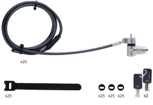 Linka zabezpieczająca StarTech .com 25-Pack Universal Laptop Lock 6.6ft (2m), Master Keyed Locking Cable, Computer Security, Compatible w/Noble Wedge/Nano/K-Slot, Anti-Theft Cut-Resistant Cable - zamek kablowy zabezpieczający - czarny & srebrny - 2 m - zg 10
