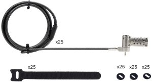 Linka zabezpieczająca StarTech .com 25-Pack Laptop Lock, Compatible w/Noble Wedge/Nano/K-Slot - zamek kablowy zabezpieczający - srebrny, czarny - 2 m - zgodny z TAA (Packung mit 25) 11