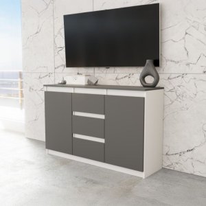Komoda Do Salonu Nowoczesna 120cm Agnes Plus 3 Szuflady Biała Szara Mat 3