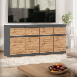 Komoda 160cm Szara Dąb Wotan Szafka Loft Nowoczesna Salon Pokój 4 Szuflady 2