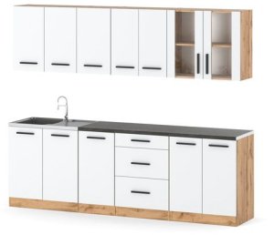 Meble Kuchenne Białe Mat Z Drewnem Zestaw Modułowy Nowoczesny Remino 2.6m 2