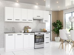 Meble Kuchenne Białe Mat Z Drewnianymi Blatami Zestaw Kuchenny Mokka 2.4m 2