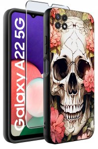 Etui do Samsung A22 5G WZORY |SILIKONOWE MATT CASE + SZKŁO 9H 2