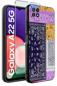 Etui do Samsung A22 5G WZORY |SILIKONOWE MATT CASE + SZKŁO 9H 2