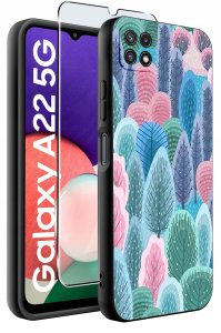 Etui do Samsung A22 5G WZORY |SILIKONOWE MATT CASE + SZKŁO 9H 2