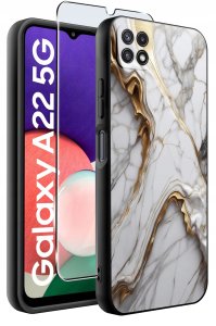 Etui do Samsung A22 5G WZORY |SILIKONOWE MATT CASE + SZKŁO 9H 2