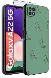 Etui do Samsung A22 5G WZORY |SILIKONOWE MATT CASE + SZKŁO 9H 2