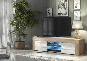 One Furniture Szafka RTV 130cm ONE FURNITURE - Dębow Laminat & Białe Drzwi 2
