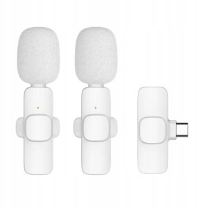 Mikrofon krawatowy bezprzewodowy Typ C podwójny (2 w zestawie) K1 biały 9