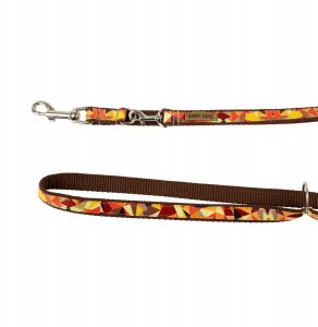 Smycz dla psa, wz�r jesie�, regulowana, ta�ma, 16MM/220CM br�zowa 3